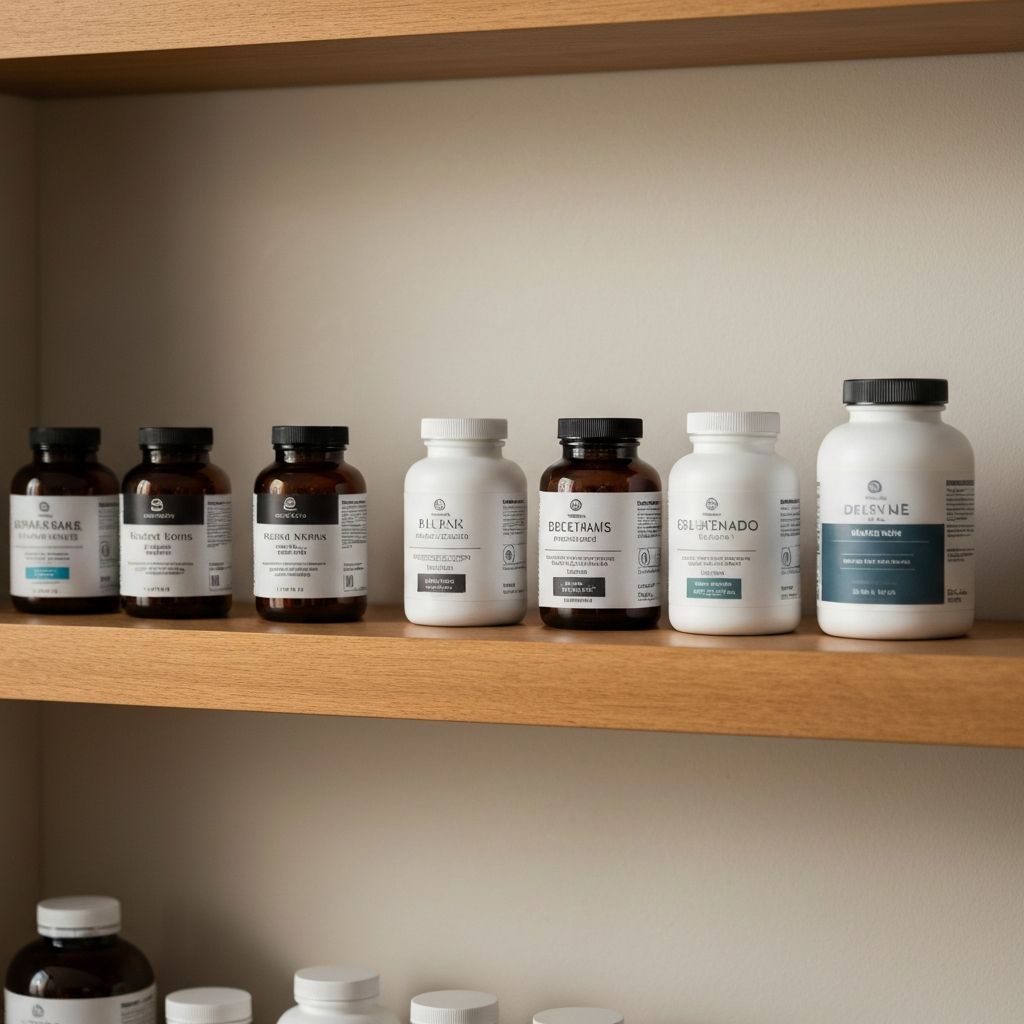 Premium supplement collection on wooden shelf