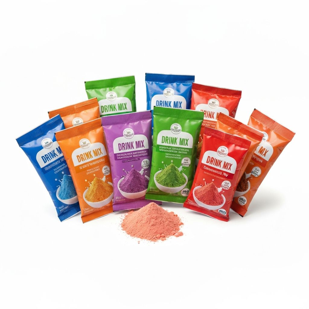 Drink mix powder in individual sachets